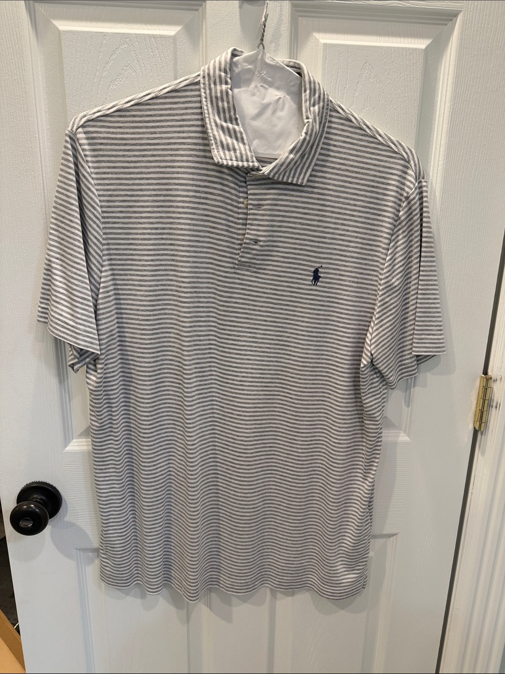 Polo by Ralph Lauren Gray and White Striped Short-Sleeve Polo like new